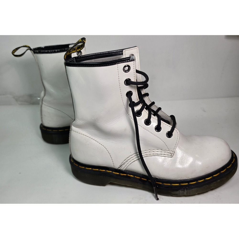 Dr Martens 1460 White Smooth Leather Boots Womens 7 8-Eye Lace Up Combat UK 5